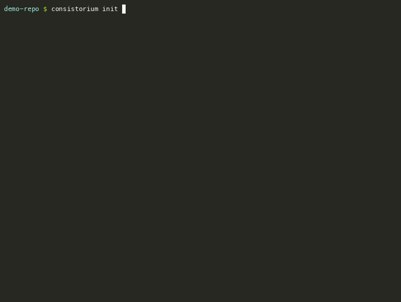 Consistorium demo — consistorium init in a terminal